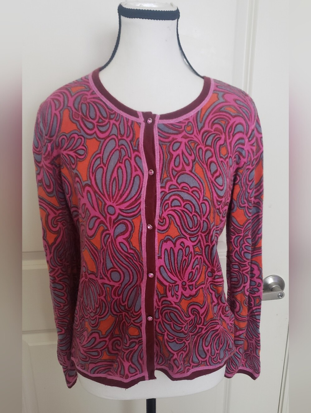 Sigrid Olsen Abstract Floral Cardigan Sweater